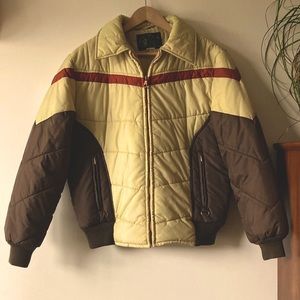 Vintage Sears Style Works 1970s style Puffer Coat Yellow, Brown and Rust